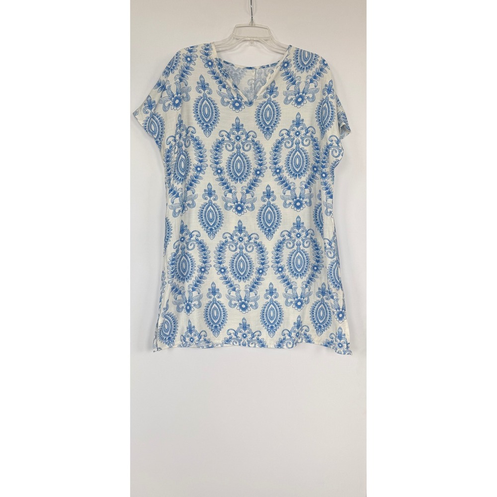 Emery Rose Blue White Damask Floral Tunic Top XL Short Sleeve Dress Boho
Coastal